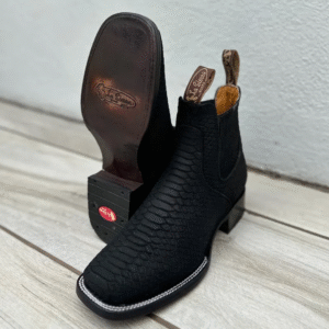 MENS COWBOY Boots black Nubuck snake skin square toe half boots boutines python Chelsea Black Made In Mexico