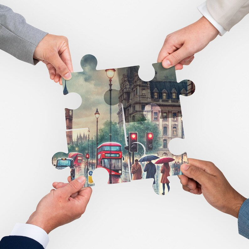 London Street Scene Wooden Jigsaw Puzzle for Adults - 200, 300, 500, 1000 Pieces - Cityscape Puzzle in Decorative Box - Image 2