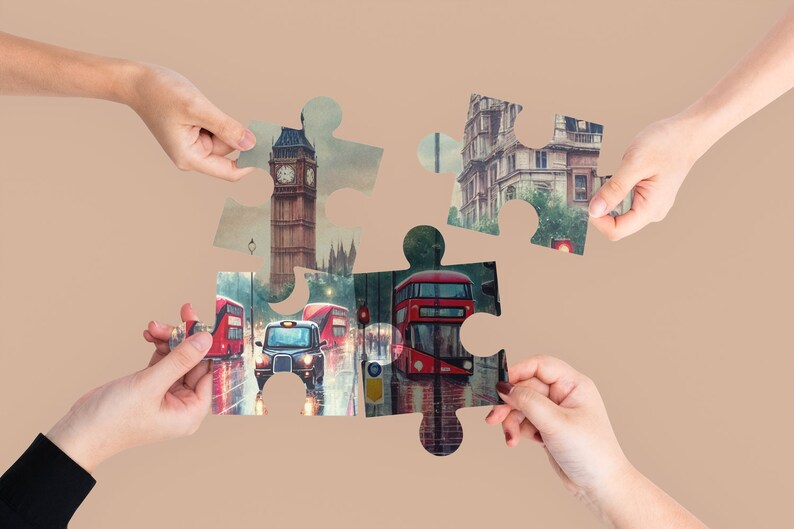 London Street Scene Wooden Jigsaw Puzzle for Adults - 200, 300, 500, 1000 Pieces - Cityscape Puzzle in Decorative Box - Image 3