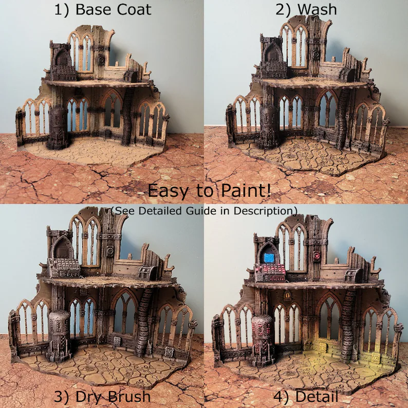 10th Edition 40k Tournament Terrain Set, 3dPrinted Wargame Terrain 28mm Scale Buildings in Ruins, Imperialis Sci fi Gothic Wargaming Scenery - Image 3