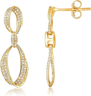 1/3 Carat Natural Diamond Infinity Dangle Earrings for Women - 14k Yellow Gold Pave Bow Drop Earrings for Her (G-H, I1-I2, 0.29 cttw) Push Back - Modern and Minimalist Design