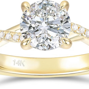 14K White Gold Twisted Ring 14K Gold Moissanite Ring 1CT Round Cut Engagement Ring Solitaire Moissanite Engagement Ring for Women