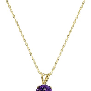 14K Gold Genuine Amethyst 8mm Round Pendant Necklace