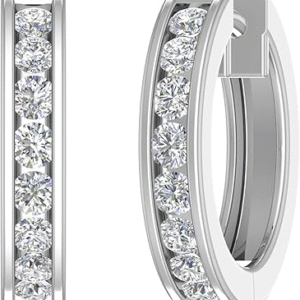 14K Gold or in Platinum Hoop Huggies Channel Set Diamond Earrings (I1-I2 Clarity, 1/2 to 1 Carat) Product details Item display length 13.69 millimeters Material Metal, Stone Metal type Platinum Back Finding Hinge With Notched Post Earring design Hoop Gem type Diamond https://a.co/d/g4rCbWb