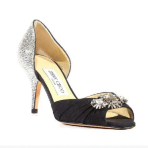 JIMMY CHOO WOMEN'S SHOES CREPE DE CHINE CRYSTALIZED PEEP-TOE SANDALS