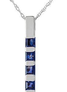 Galaxy Gold GG 14k Solid White Gold Necklace Bar with 0.35 Carat Natural Sapphire