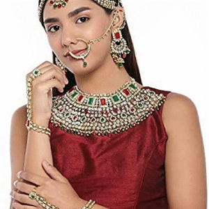 Aheli Indian Traditional Bridal Choker Necklace Matha Patti Nose Ring Haath Phool Earrings Bollywood Jewelry Gift for Women
