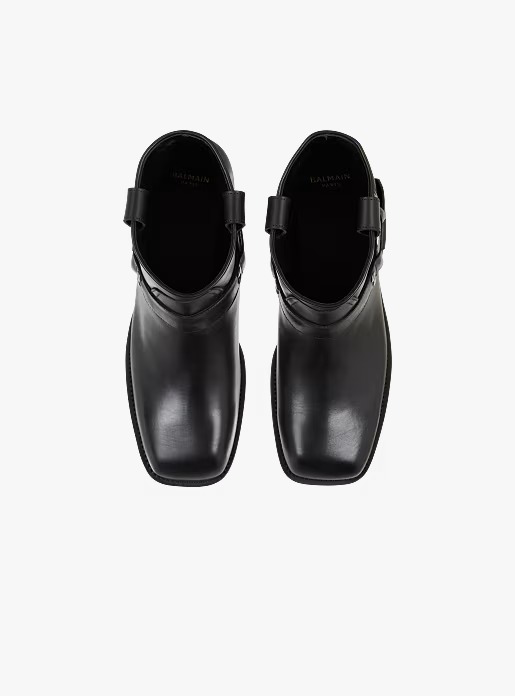 Calfskin leather biker ankle boots