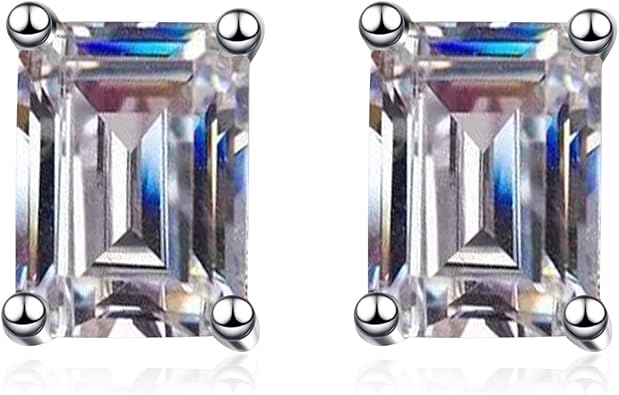Women's 14K Gold Stud Earrings with 0.5/1/2 ct Emerald Cut Diamonds, VVS1, D-color - Ideal Cut Luxury Gift - Image 3