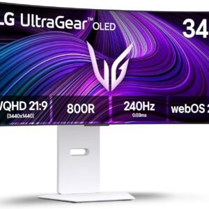 LG 34GX90SA-W 34-inch Ultragear WQHD (3440 x 1440) OLED Curved Gaming Monitor 240Hz, 1ms, NVIDIA G-Sync Compatible, AMD FreeSync Premium, VESA DisplayHDR True Black 400, webOS, USB Type-C, White