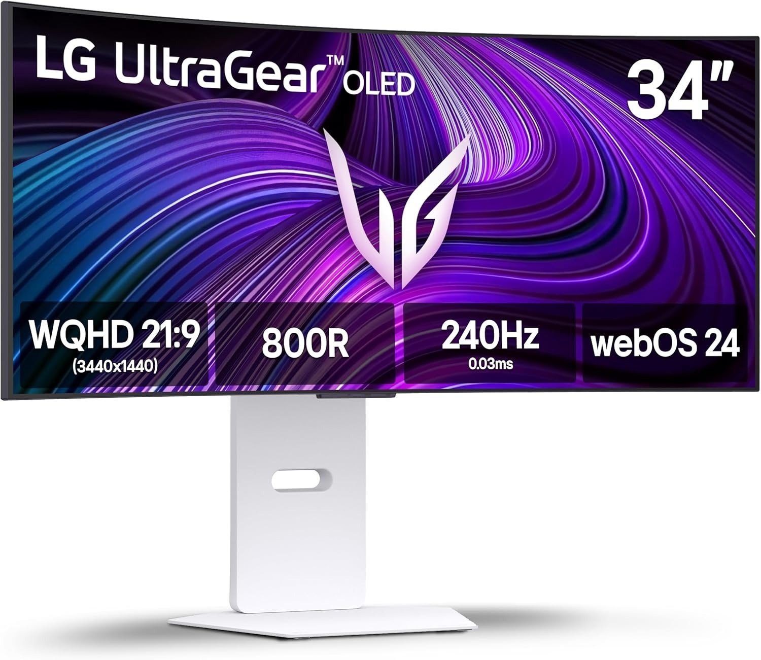 LG 34GX90SA-W 34-inch Ultragear WQHD (3440 x 1440) OLED Curved Gaming Monitor 240Hz, 1ms, NVIDIA G-Sync Compatible, AMD FreeSync Premium, VESA DisplayHDR True Black 400, webOS, USB Type-C, White