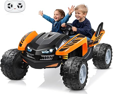 ANPABO 24V Ride on Toy for Big Kids 2 Seater, 4x200W, Max 5.1MPH, Off-Road UTV with EVA Tires, Remote Control, 4-Wheel Suspension, Bluetooth, Ideal Gift for Kids Aged 3-12(Orange-Black)