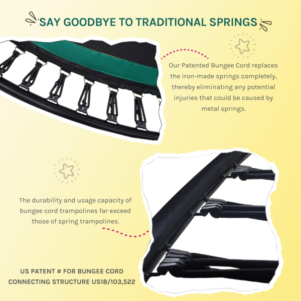 SkyBound 14 FT 12 FT 10FT 8FT 6FT Springless Trampoline for Kids and Adults - Recreational Trampolines with AntiRust Coating - Bungee Cords Outdoor Trampoline for Kids - No-Gap Design Zipper System Color	Green Brand	SkyBound Material	Galvanized Steel Frame Size	12 Feet Pad Type	PVC+PP Shape	Round Product Dimensions	144"L x 144"W x 35"H Frame Material	Stainless Steel Item Weight	117 Pounds Maximum Weight Recommendation	330 Pounds https://a.co/d/5JnPmTY - Image 3