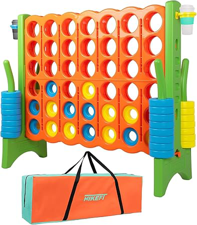 Oversized 4 in a Row Connect Game+Waterproof Carry Bag,Included-4 ft X 3.5 ft Tall,4-to-Score Jumbo with 44 Pieces Rings&Drink Holder,48” Super Size-Indoor&Outdoor Giant 4 Game for Kids&Adults