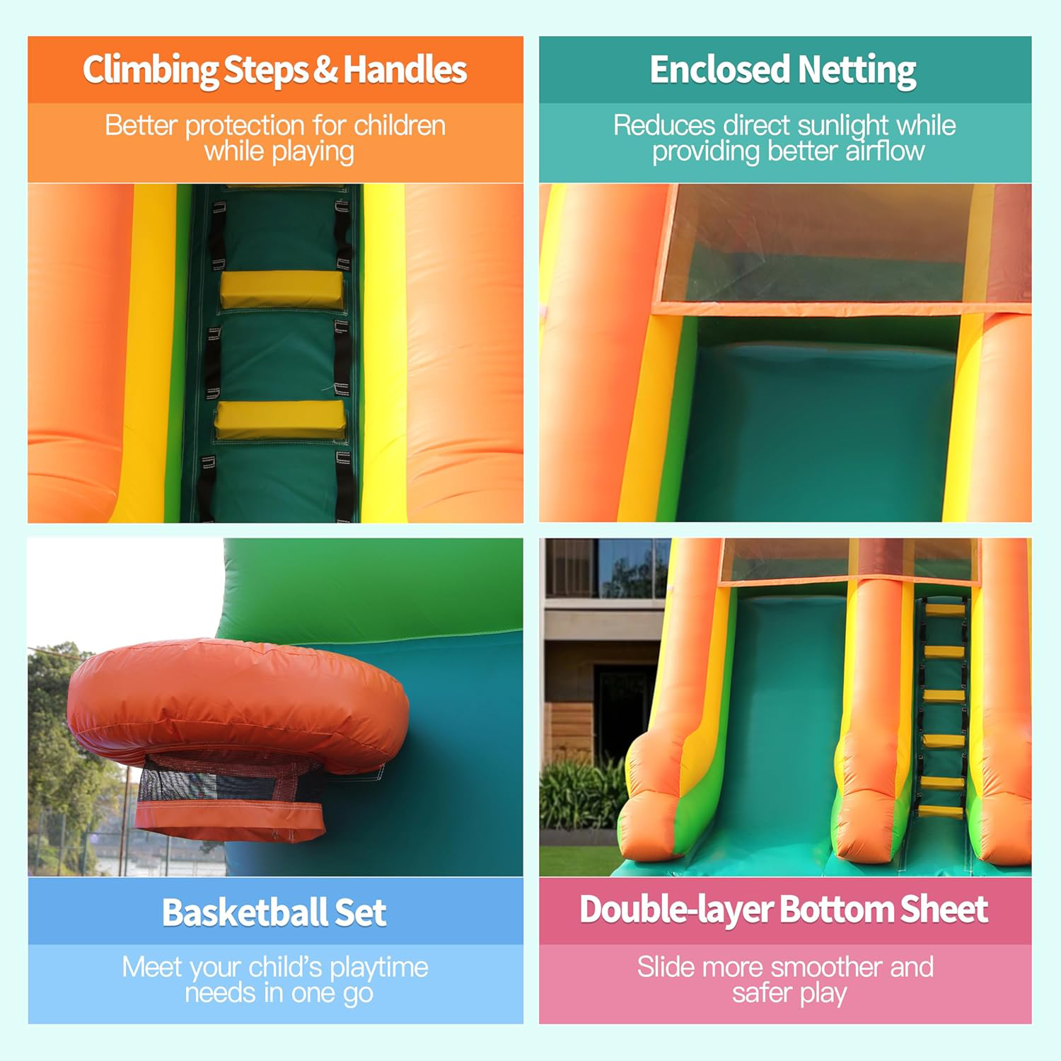 Inflatable Water Slide for Kids & Adults, 26FT 100% PVC Waterslide with Big Splash Pool, Widen Slide with Shallow Pool, 1100W Air Blower, Ideal for Backyard, Park (Green Coconut Tree Design) 2