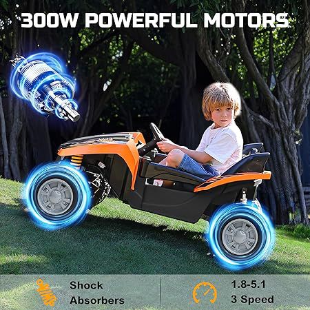 ANPABO 24V Ride on Toy for Big Kids 2 Seater, 4x200W, Max 5.1MPH, Off-Road UTV with EVA Tires, Remote Control, 4-Wheel Suspension, Bluetooth, Ideal Gift for Kids Aged 3-12(Orange-Black) - Image 3