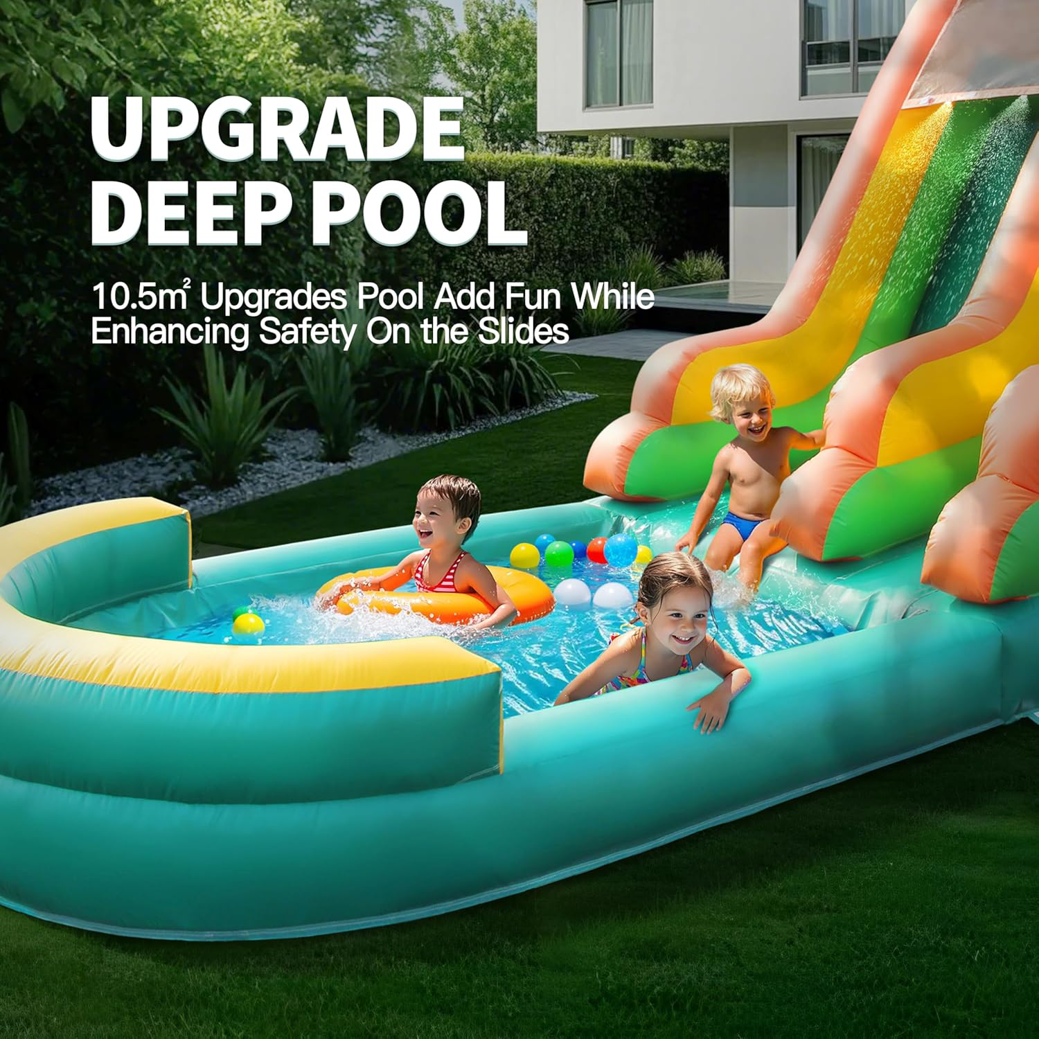 Inflatable Water Slide for Kids & Adults, 26FT 100% PVC Waterslide with Big Splash Pool, Widen Slide with Shallow Pool, 1100W Air Blower, Ideal for Backyard, Park (Green Coconut Tree Design) 2 - Image 2