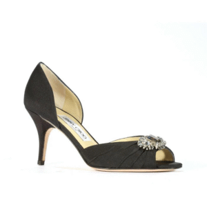 JIMMY CHOO WOMEN'S SHOES BLACK LEATHER & CREPE DE CHINE HIGH HEEL SANDALS