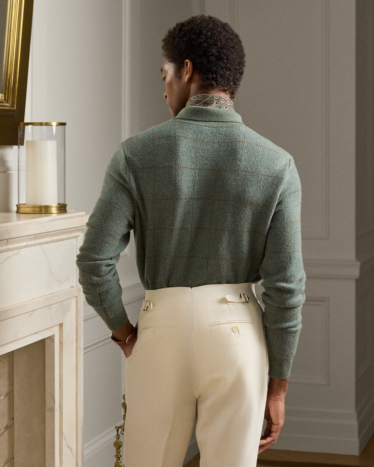 Plaid Cashmere-Wool Polo-Collar Sweater - Image 3